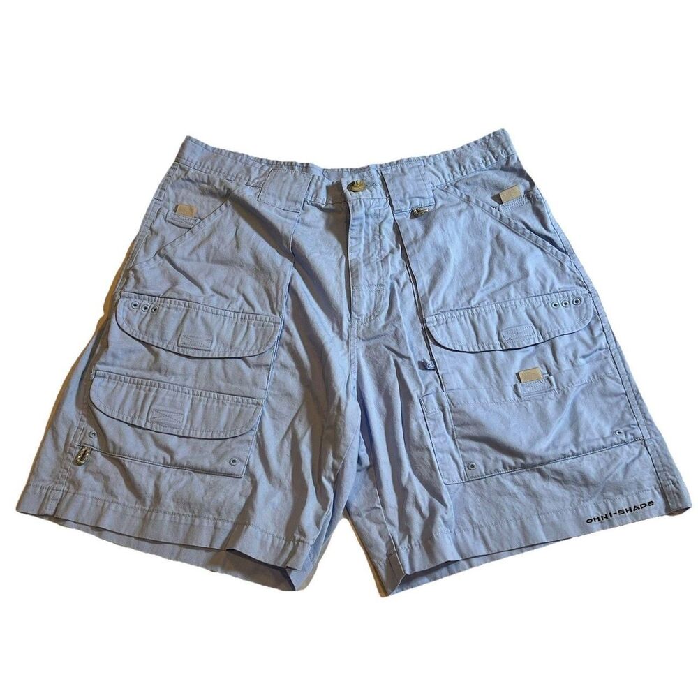Mens‎ Columbia Fishing Shorts PFG Blue Stretch 34 Lightweight Cargo Pockets